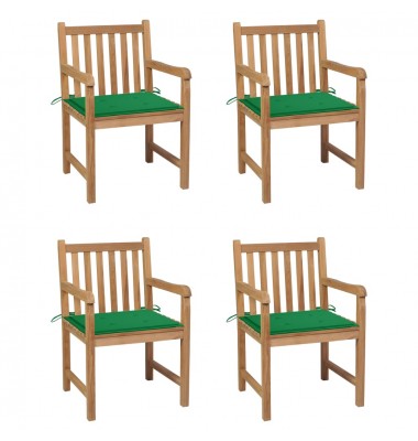  Sodo kėdės su žaliomis pagalvėlėmis, 4vnt., tikmedžio masyvas - Lauko kėdės - 1