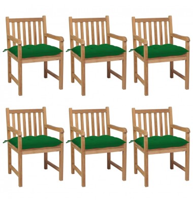  Sodo kėdės su žaliomis pagalvėlėmis, 6vnt., tikmedžio masyvas - Lauko kėdės - 1