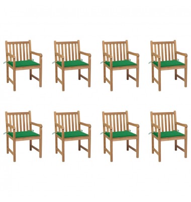  Sodo kėdės su žaliomis pagalvėlėmis, 8vnt., tikmedžio masyvas - Lauko kėdės - 1