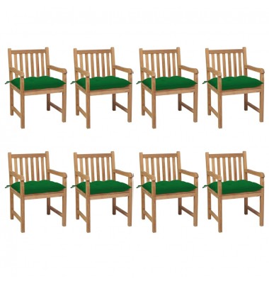  Sodo kėdės su žaliomis pagalvėlėmis, 8vnt., tikmedžio masyvas - Lauko kėdės - 1