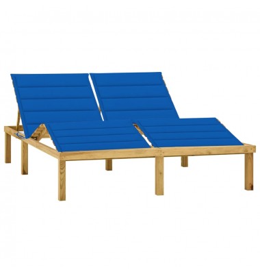  Dvivietis saulės gultas su mėlynos spalv. pagal., impreg. pušis - Gultai, šezlongai - 1