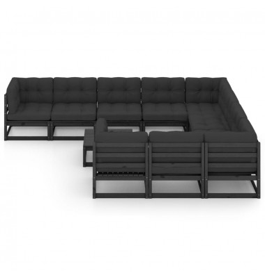  Sodo komplektas su pagalvėmis, 11 dalių, juodas, pušies masyvas - Lauko baldų komplektai - 3