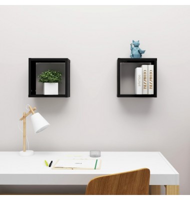  Sieninės lentynos, 2vnt., juodos, 30x15x30cm, kubo formos - Pakabinamos lentynos, spintelės - 3