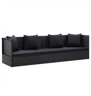 Lauko sofa su pagalvėlėmis ir pagalvėmis, juoda, poliratanas - Gultai, šezlongai - 1