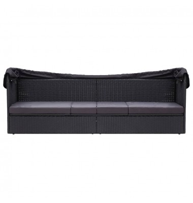 Lauko sofa-lova su stogeliu, juodos spalvos, poliratanas - Gultai, šezlongai - 2