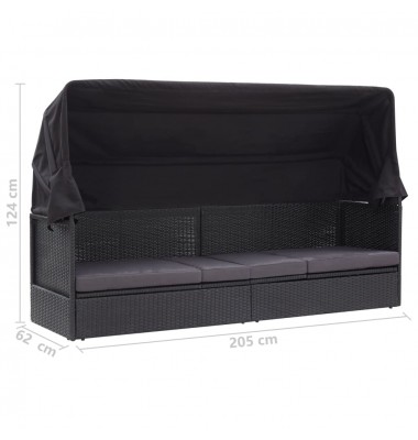 Lauko sofa-lova su stogeliu, juodos spalvos, poliratanas - Gultai, šezlongai - 7