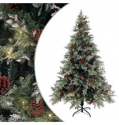  Kalėdų eglutė su LED/kankorėžiais, žalia/balta, 120cm, PVC/PE - Kalėdinės eglutės - 1