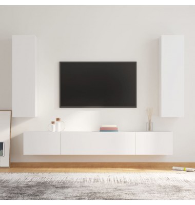  Televizoriaus spintelių komplektas, 4 dalių, baltas, mediena - TV spintelės - 1