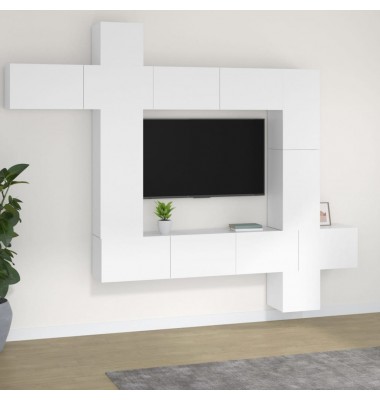  Televizoriaus spintelių komplektas, 9 dalių, baltas, mediena - TV spintelės - 1