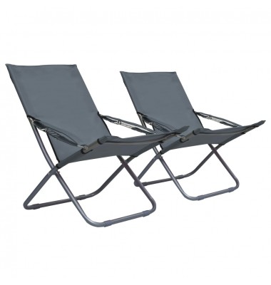  Sulankstomos paplūdimio kėdės, 2vnt., pilkos spalvos, audinys - Lauko kėdės - 1