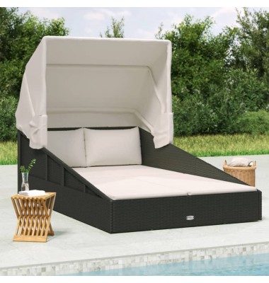  Saulės gultas su stogeliu, juodas, 200x114x128cm, poliratanas - Lauko sofos, lovos - 1