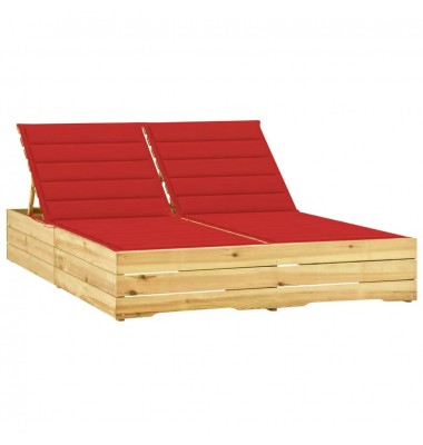  Dvivietis saulės gultas su raudonais čiužinukais, pušis - Gultai, šezlongai - 1