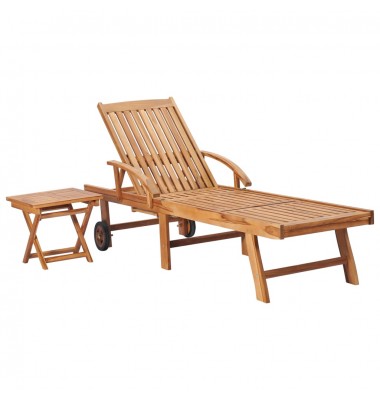  Saulės gultas su staliuku, tikmedžio medienos masyvas  - Gultai, šezlongai - 1