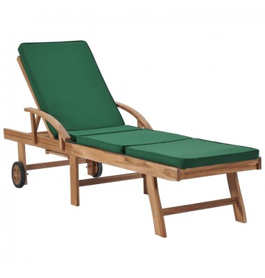  Saulės gultas su čiužiniu, žalias, tikmedžio medienos masyvas - Gultai, šezlongai - 1