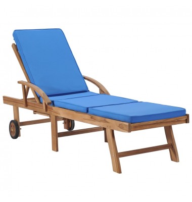  Saulės gultas su čiužiniu, mėlynas, tikmedžio medienos masyvas - Gultai, šezlongai - 1