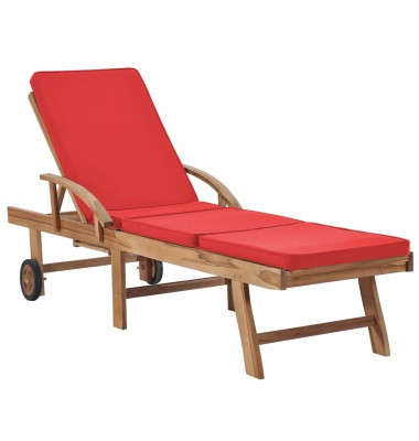  Saulės gultas su čiužiniu, raudonas, tikmedžio medienos masyvas - Gultai, šezlongai - 1