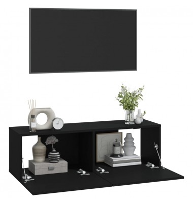  Sieninės TV spintelės, 2vnt., juodos, 100x30x30cm, mediena - TV spintelės - 1