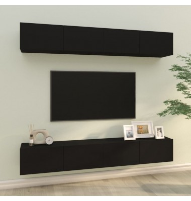 Sieninės televizoriaus spintelės, 4vnt., juodos, 100x30x30cm - TV spintelės - 1