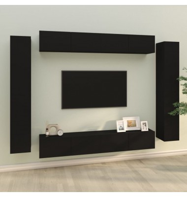 Televizoriaus spintelių komplektas, 8 dalių, juodas, mediena - TV spintelės - 1