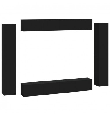 Televizoriaus spintelių komplektas, 8 dalių, juodas, mediena - TV spintelės - 2
