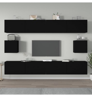 Televizoriaus spintelių komplektas, 6 dalių, juodas, mediena - TV spintelės - 1