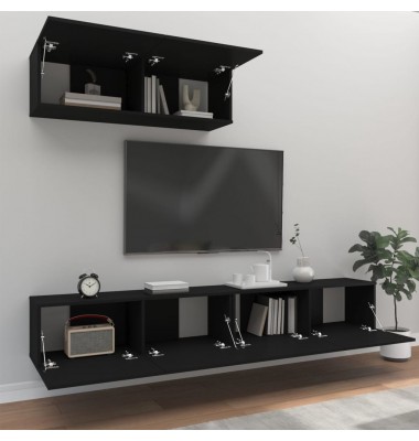 Televizoriaus spintelių komplektas, 3 dalių, juodas, mediena - TV spintelės - 3