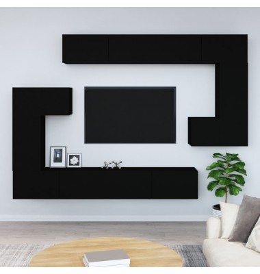 Sieninė televizoriaus spintelė, juoda, apdirbta mediena - TV spintelės - 1