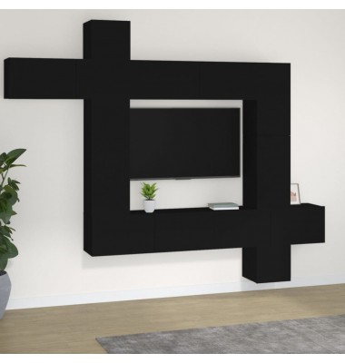 Televizoriaus spintelių komplektas, 9 dalių, juodas, mediena - TV spintelės - 1