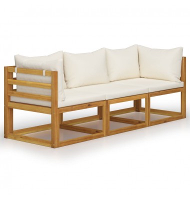 Trivietė sodo sofa su pagalvėlėmis, kreminė, akacijos masyvas - Lauko baldų komplektai - 2