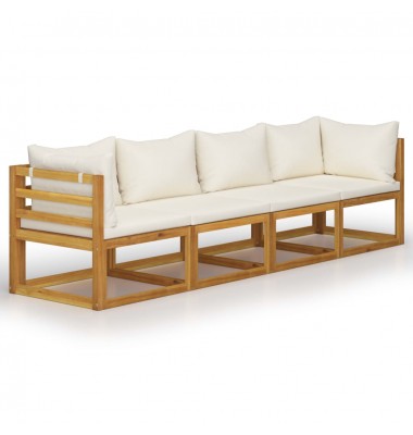 Keturvietė sodo sofa su pagalvėlėmis, kreminė, akacijos masyvas - Lauko baldų komplektai - 2