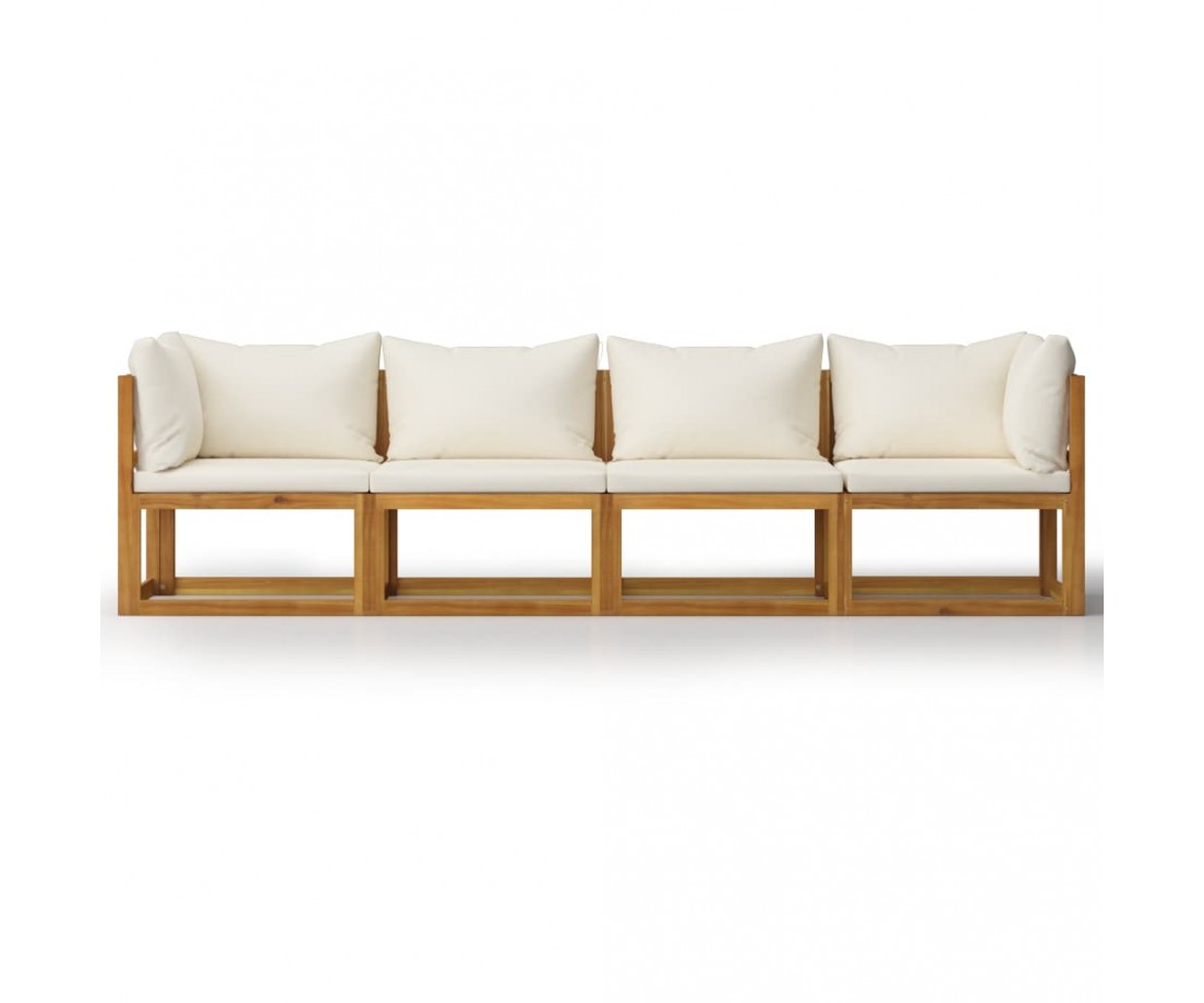 Keturvietė sodo sofa su pagalvėlėmis, kreminė, akacijos masyvas - Lauko baldų komplektai - 3