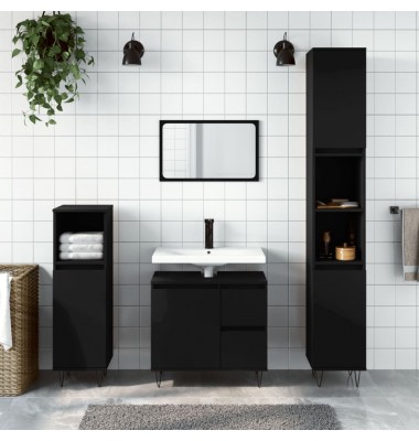 Vonios kambario spintelė, juoda, 65x33x60cm, apdirbta mediena - Vonios spintelės, veidrodžiai - 2