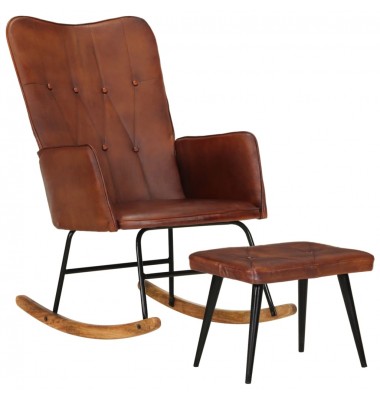  Supama kėdė su pakoja, rudos spalvos, tikra oda - Supamos kėdės - 1