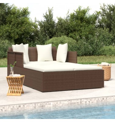  Saulės gultas su čiužinukais, rudas, 182x118x63cm, poliratanas - Lauko sofos, lovos - 1