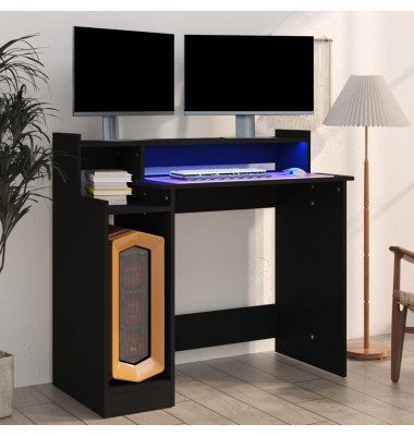  Rašomasis stalas su LED apšvietimu, juodas, 97x45x90cm, mediena - Rašomieji stalai - 1