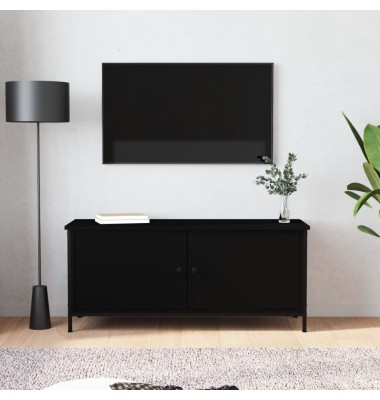  TV spintelė su durelėmis, juoda, 102x35x45cm, apdirbta mediena - TV spintelės - 1