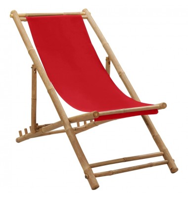  Terasos kėdė, raudonos spalvos, bambukas ir drobė - Lauko kėdės - 1