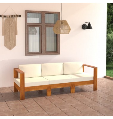 Trivietė sodo sofa su kreminėmis pagalvėmis, akacijos masyvas - Lauko baldų komplektai - 1