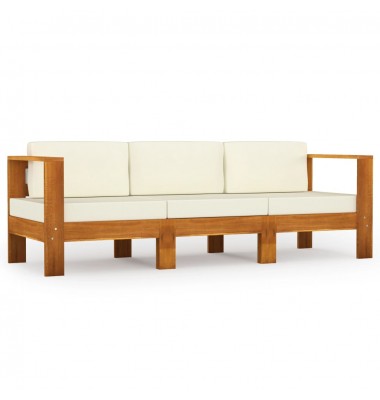 Trivietė sodo sofa su kreminėmis pagalvėmis, akacijos masyvas - Lauko baldų komplektai - 2