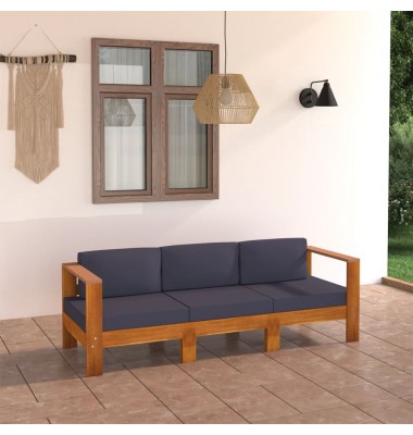 Trivietė sodo sofa su tamsiai pilkomis pagalvėmis, akacija - Lauko baldų komplektai - 1