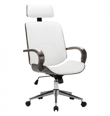 Pasukama biuro kėdė su atlošu galvai, balta, dirbtinė oda ir mediena - Biuro kėdės - 1