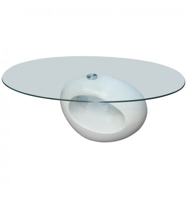  Kavos stal. su ovaliu stikliniu stalv., ypač blizgus, baltas  - Kavos staliukai - 1