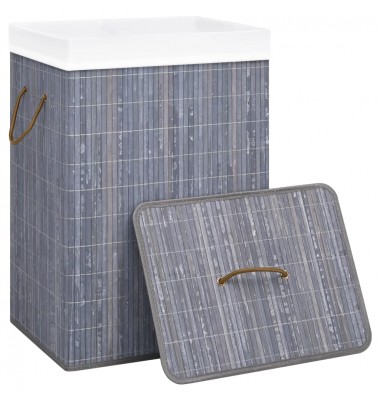  Skalbinių krepšys su vienu skyriumi, pilkos spalvos, bambukas - Skalbinių krepšiai - 3
