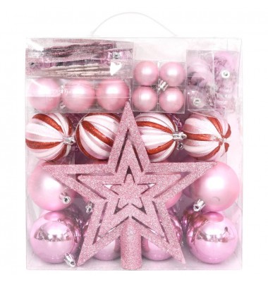  Kalėdinių žaisliukų rinkinys, 65vnt., rožiniai/raudoni/balti - Kalėdinės dekoracijos - 2