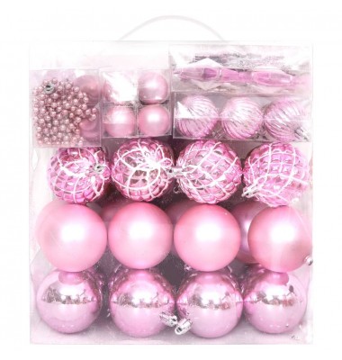 Kalėdinių žaisliukų rinkinys, 65vnt., rožiniai/raudoni/balti - Kalėdinės dekoracijos - 3