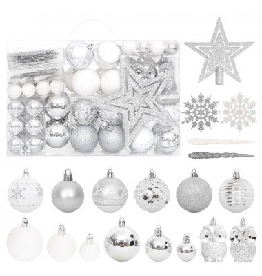  Kalėdinių žaisliukų rinkinys, 108vnt., sidabriniai ir balti - Kalėdinės dekoracijos - 1