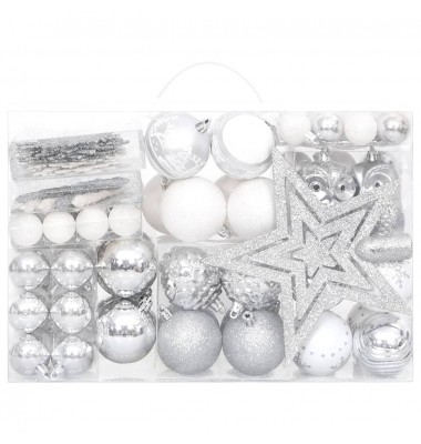  Kalėdinių žaisliukų rinkinys, 108vnt., sidabriniai ir balti - Kalėdinės dekoracijos - 3