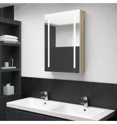  Veidrodinė vonios spintelė su LED, balta ir ąžuolo, 50x13x70cm - Vonios spintelės, veidrodžiai - 1