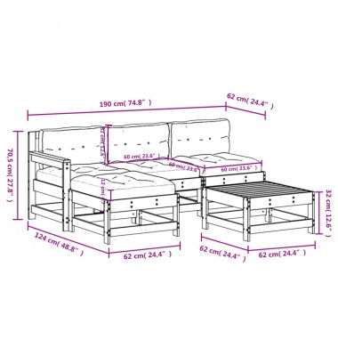  Sodo poilsio komplektas su pagalvėlėmis, 5 dalių, mediena - Lauko baldų komplektai - 9