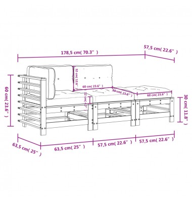  Sodo poilsio komplektas su pagalvėlėmis, 3 dalių, mediena - Lauko baldų komplektai - 9
